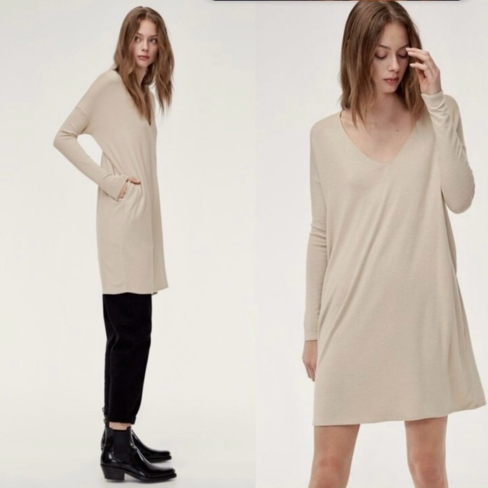 ARITZIA WILFRED FREE GAIL LONG SLEEVE RELAXED FIT SWEATER DRESS REPOSA KNIT